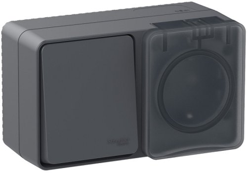Блок накладной Systeme Electric AtlasDesign Profi54 розетка 1-м.+выключатель 1-кл. IP54 антрацит картинка